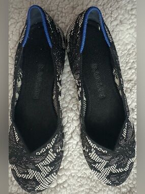 Rothy's Chantilly Black & White Lace Almond Flats Loafer Size 5